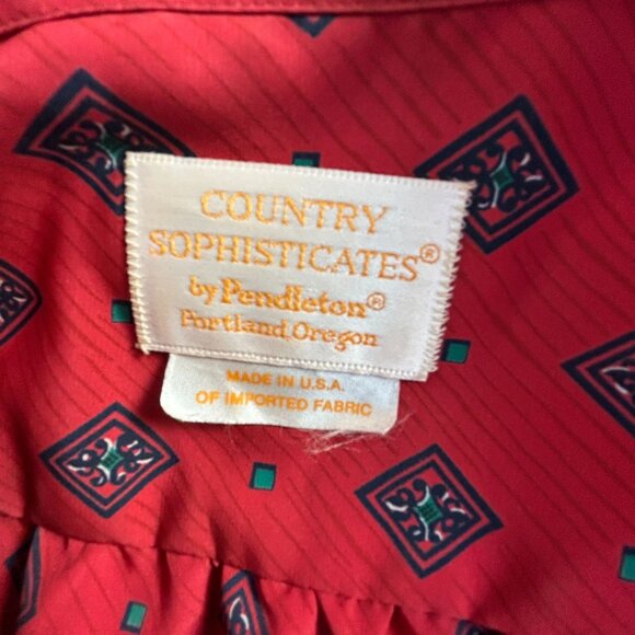 Vintage Pendleton Country Sophisticates Womens Red Geometric Button-Up Blouse - Picture 3 of 7